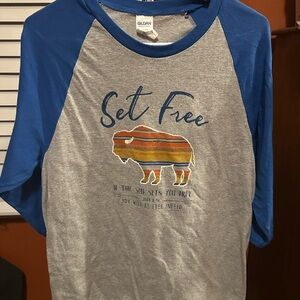 Gildan Heather Gray and Blue Tee